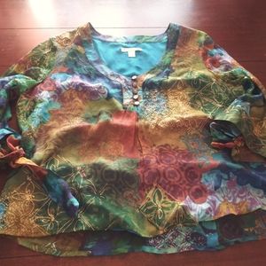 Coldwater Creek Silk Rainbow Boho Print Top Xl